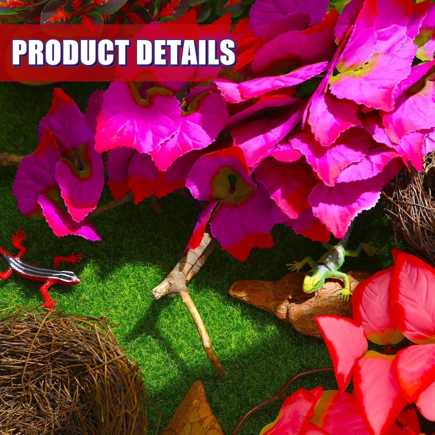 6 Pack of 12-Inch Reptile Habitat Silk Plants with Suction Cups for Easy Setup