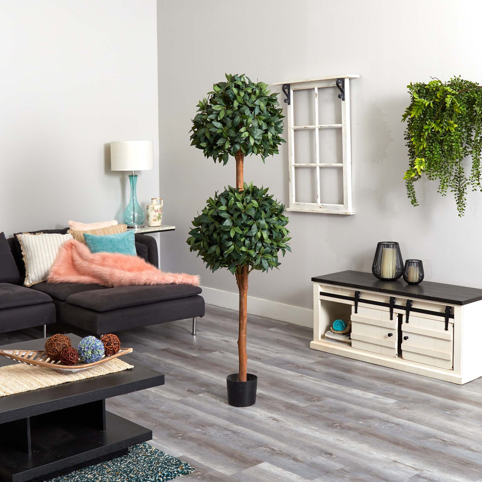 Nearly Natural 6ft Sweet Bay Double Ball Topiary in Green