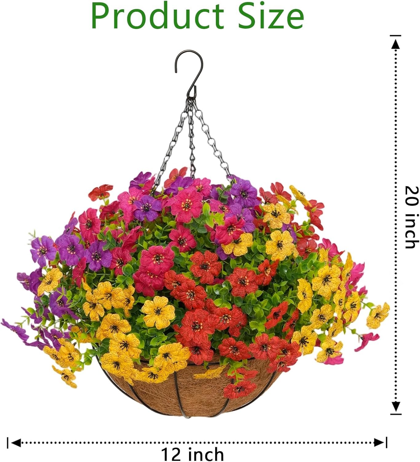 2 Set Artificial Outdoor Flowers with Hanging Basket for Garden Porch Patio