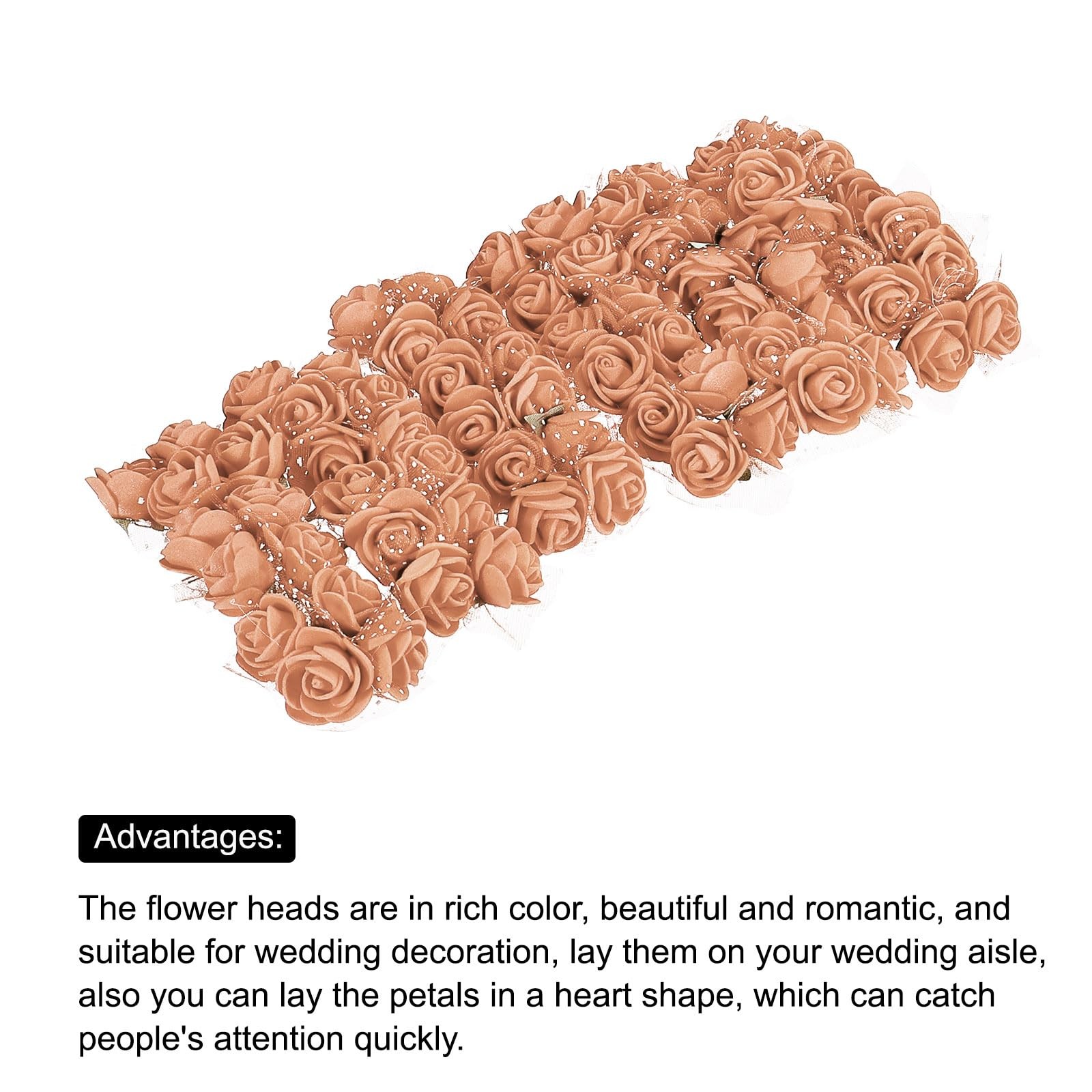 72 PCS 0.8-1 Inch Brown Mini Artificial Rose Flower Heads for DIY Craft Wedding