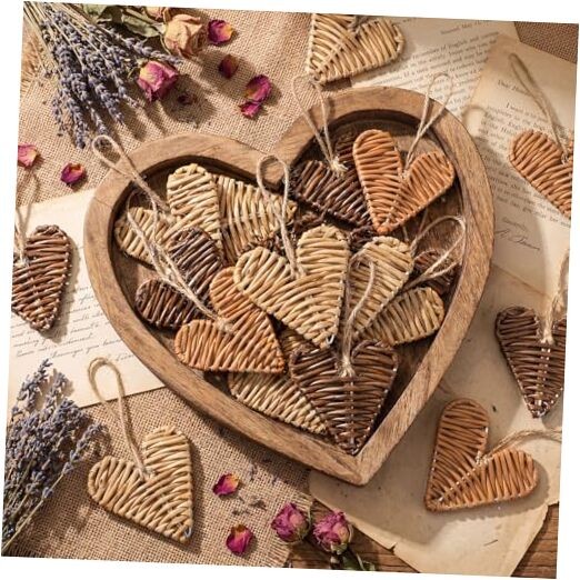 Pcs Neutral Valentines Day Ornaments Rattan Wicker Heart 24 Tan, Beige, Brown