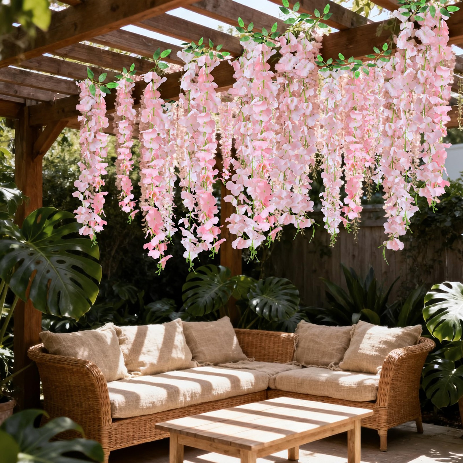 60 Branches Wisteria Hanging Flowers, 4Pcs Wisteria Artificial Flowers Garlan…