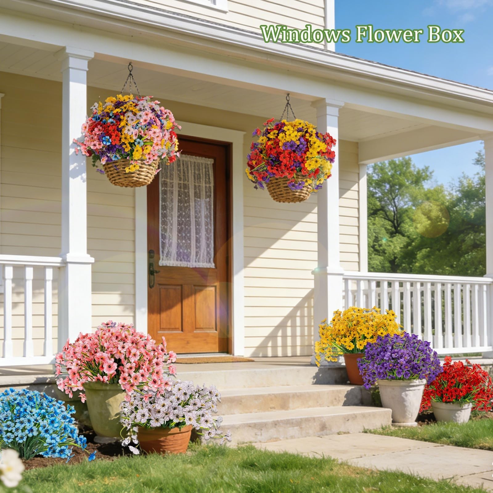 24 Bundles Artificial Flowers UV Resistant, Fake Silk Flowers Bulk for Outdoo