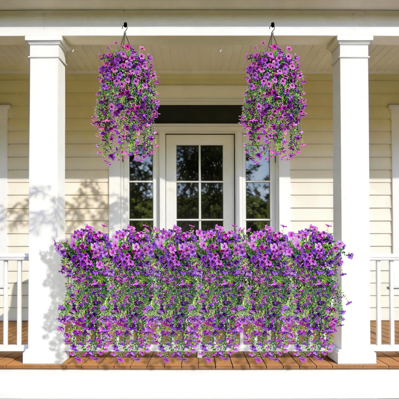 Artificial Hanging Flowers for Outdoors Faux Plants Spring Porch Decor, 2 Pcs…
