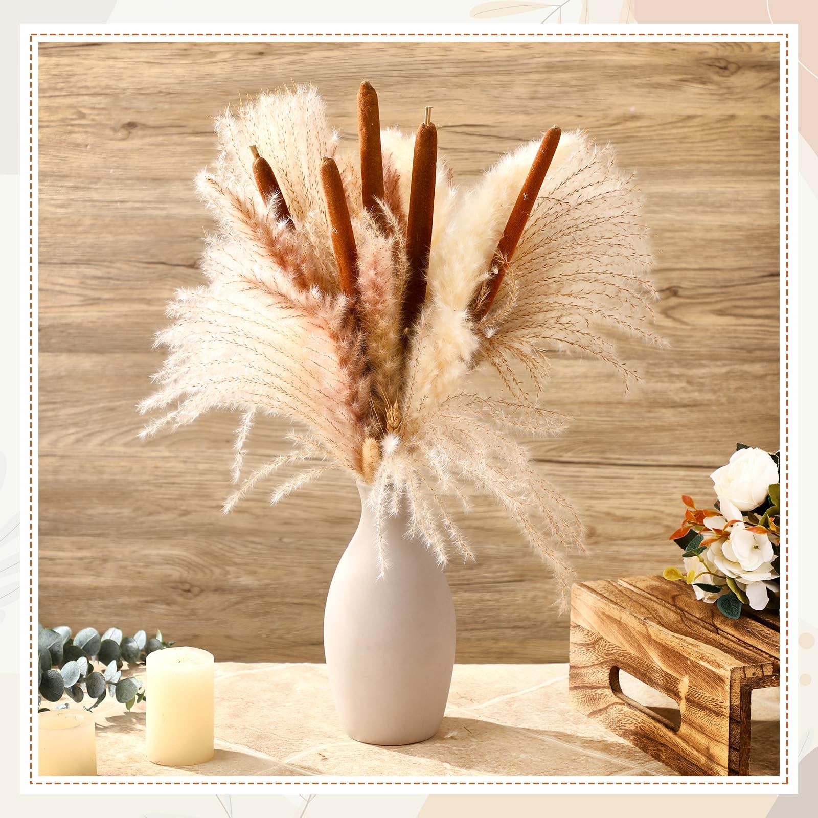 40 Pcs Large Natural Brown Cattails Flowers 17 Inch Real Dried Cattails Stems…