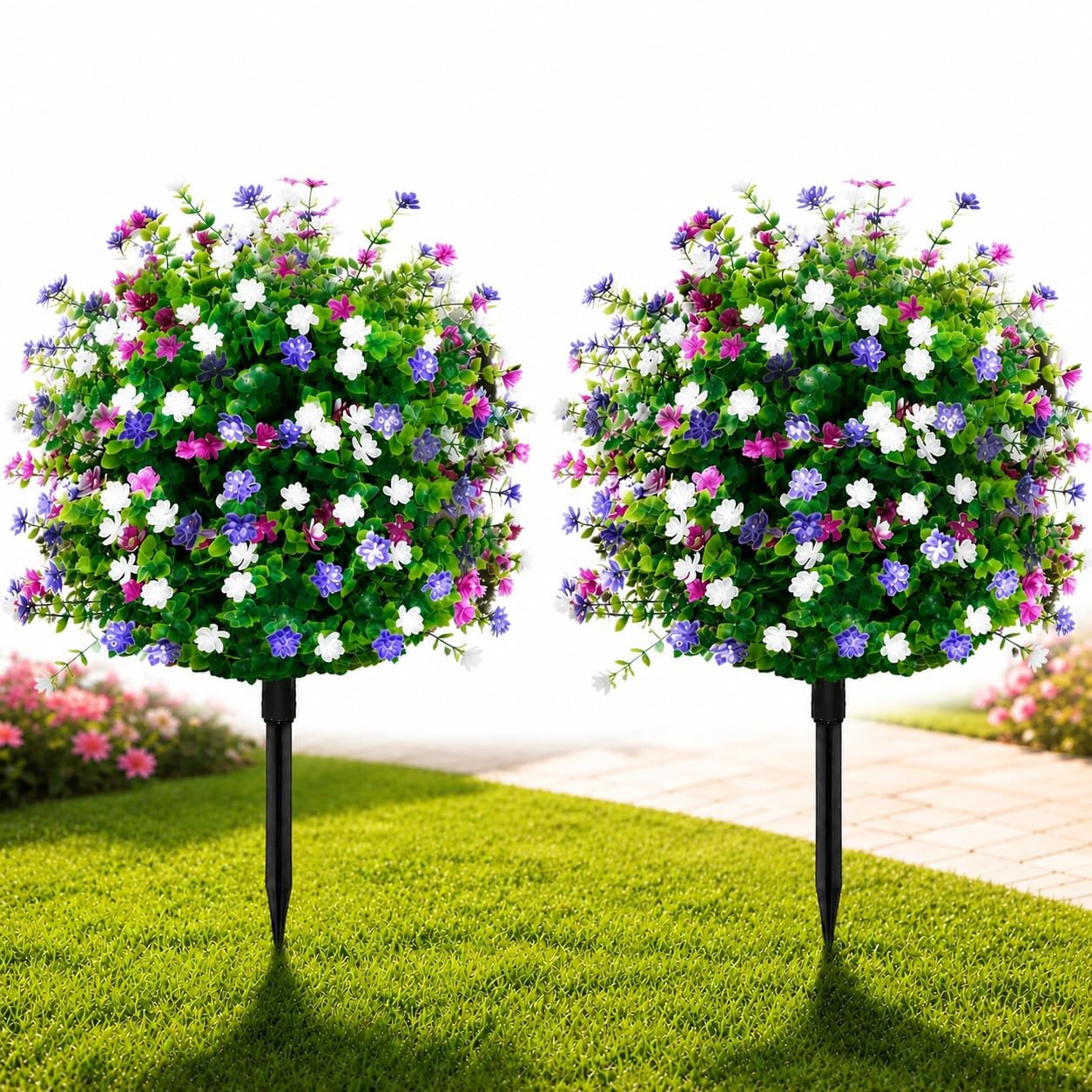 Artificial Boxwood Topiary Ball Tree Outdoor Set of 2,UV Resistant Artificial…