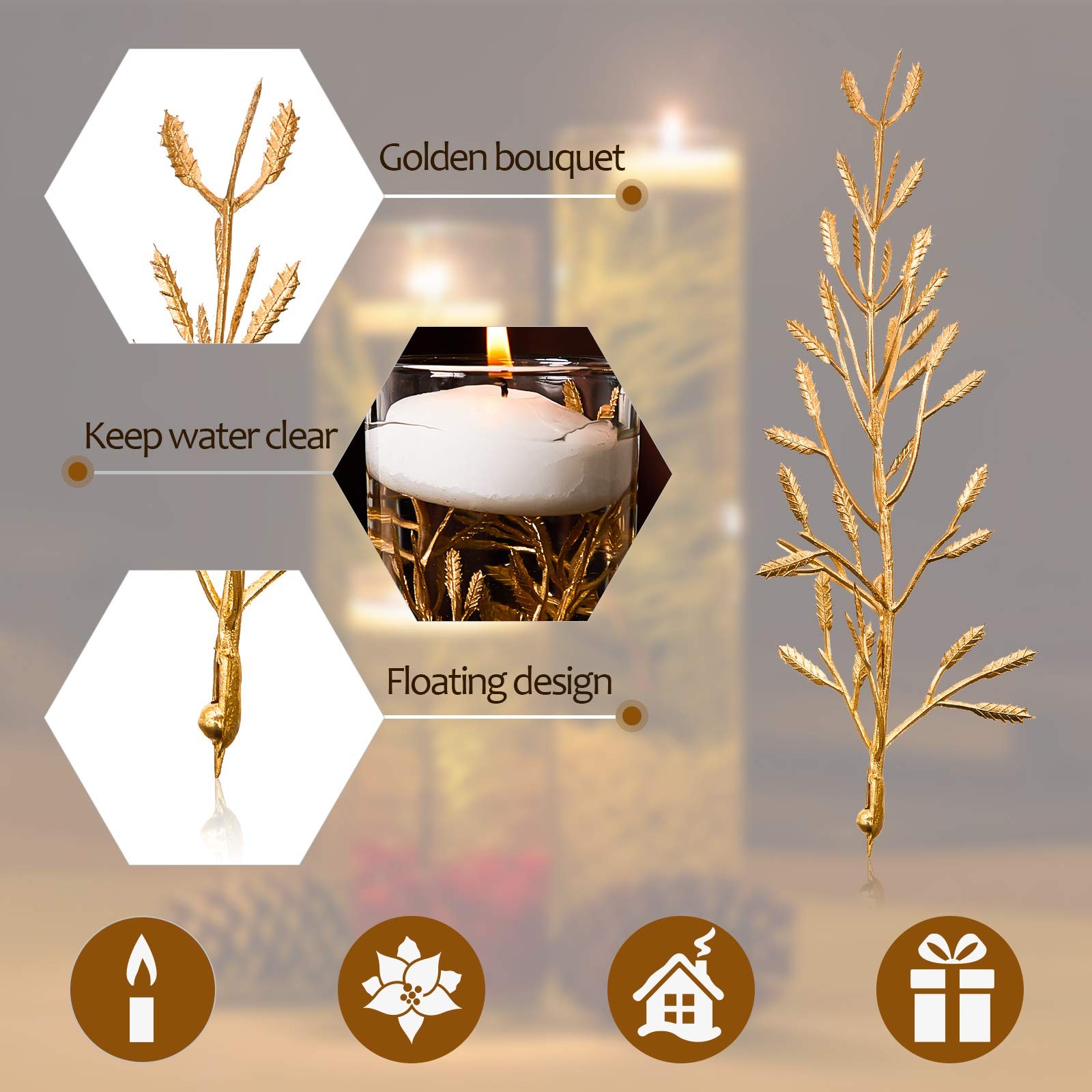 80 Pieces Gold Faux Flowers for Floating Candles Centerpiece 6 x 2 Inch Vase …