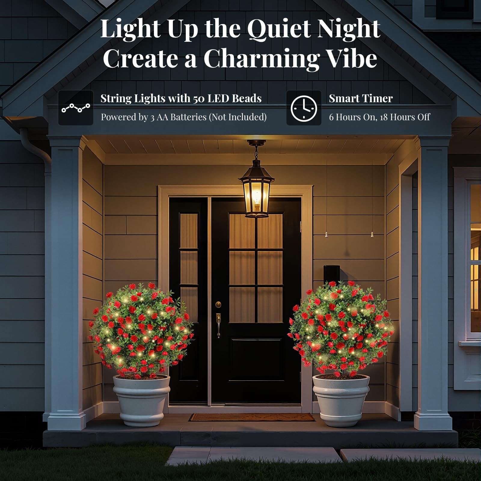 Lewondr Artificial Red Flowers Boxwood Topiary Ball with LED Lights,23.6” Ar…