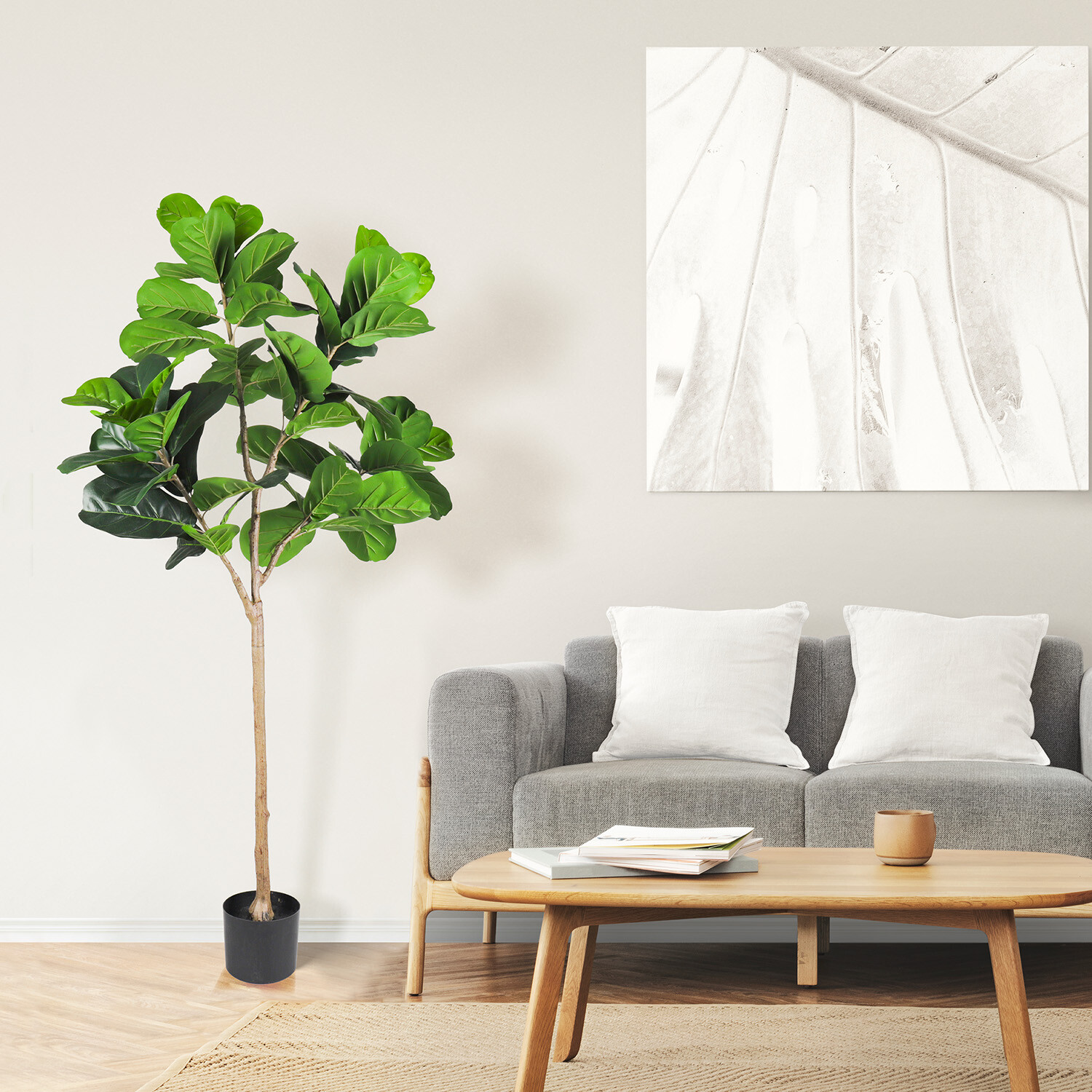 5/6′ Tall Artificial Fiddle Leaf Fig Tree w/ Pot Fake Tree Decor for Home Office
