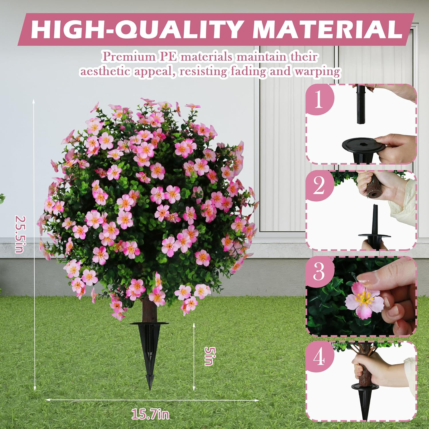 Set of 2 UV Resistant Pink Flower Boxwood Topiary Balls for Indoor & Outdoor Dec