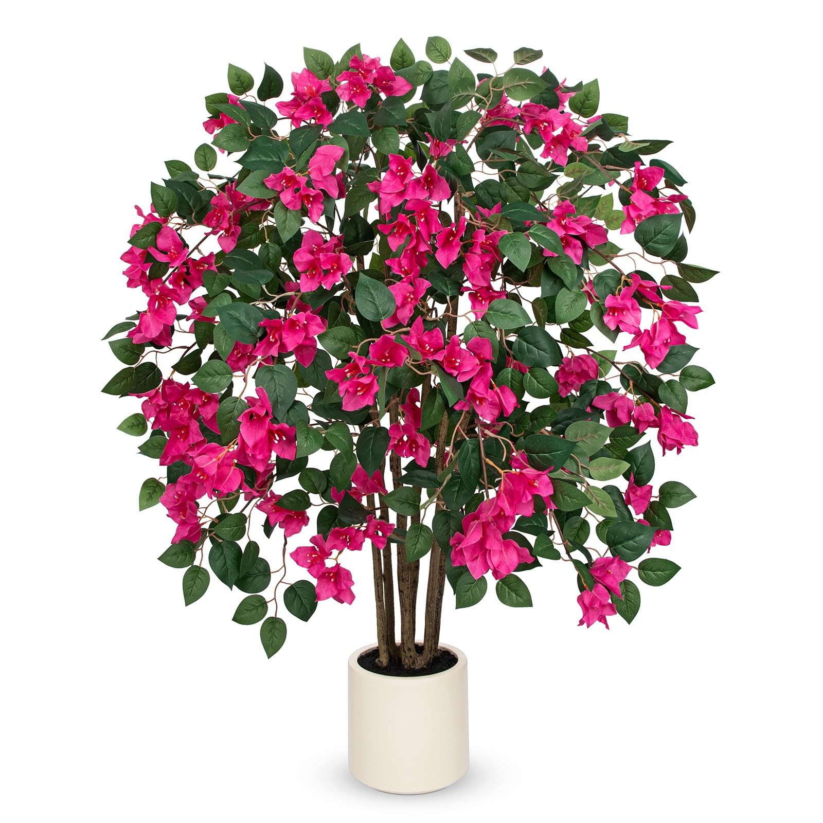 3.94ft Artificial Bougainvillea Tree in White Pot, Hot Pink Large Silk Flower…