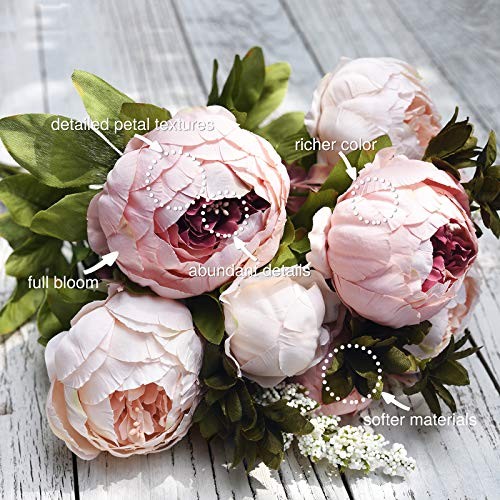 Vintage Artificial Peonies Silk Peony Flowers and Hydrangeas Rosy Pale Pink