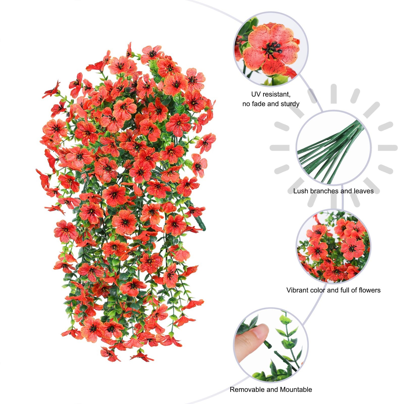 Fall Artificial Mums & Eucalyptus Hanging Decor – 2Pcs Orange Daisy Silk Flowers