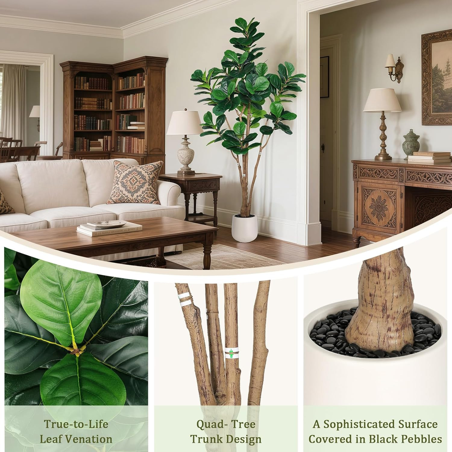 7ft Artificial Fiddle Leaf Fig Tree with White Planter – Perfect Indoor Decor