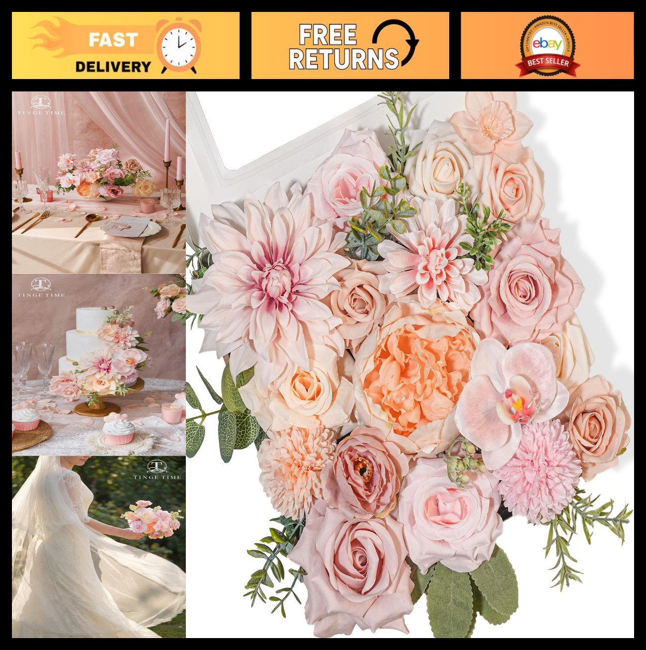 Blush Pink Artificial Rose & Peony Flowers Combo – Foam Floral Stems for DIY Wed
