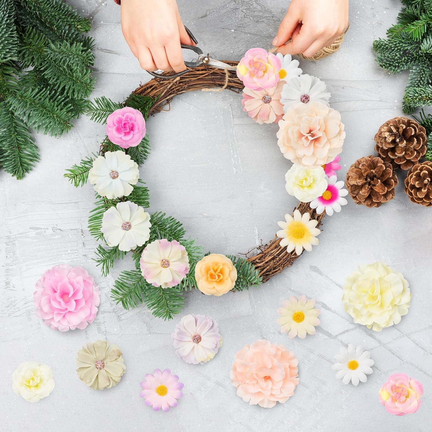 210 Pcs Mini Silk Flower Heads Small Fake Rose Daisy Faux Flowers Bulk