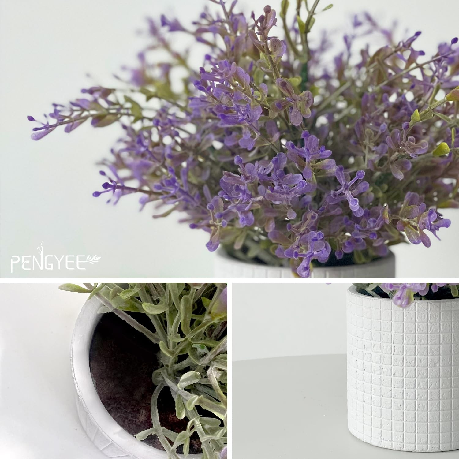 3 PCS Small Fake Plants In White Pulp Pot Artificial Indoor Desk Green Decor
