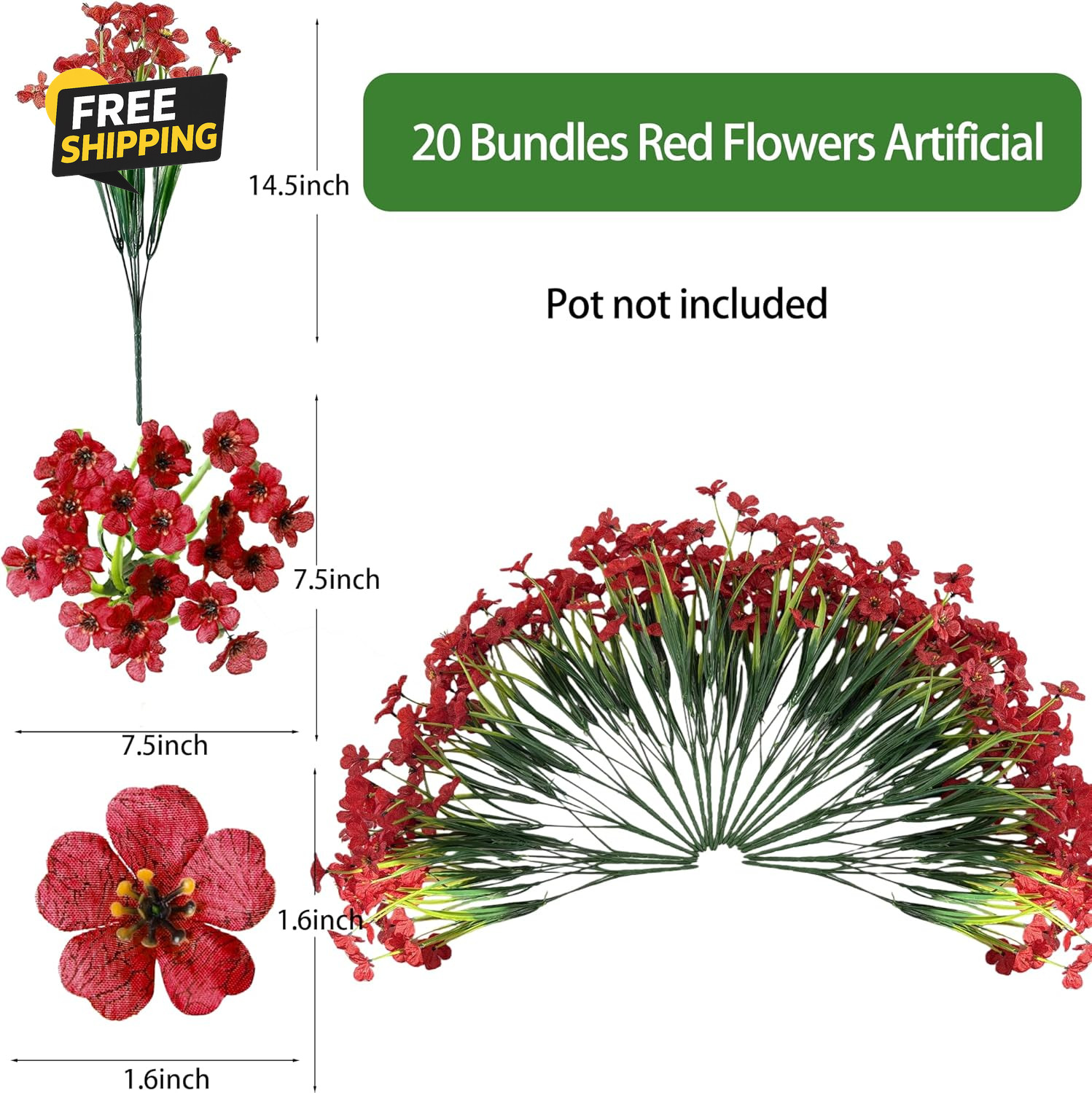 20 Bundles Artificial Flowers for Outdoors, UV Resistant Fake Flowers