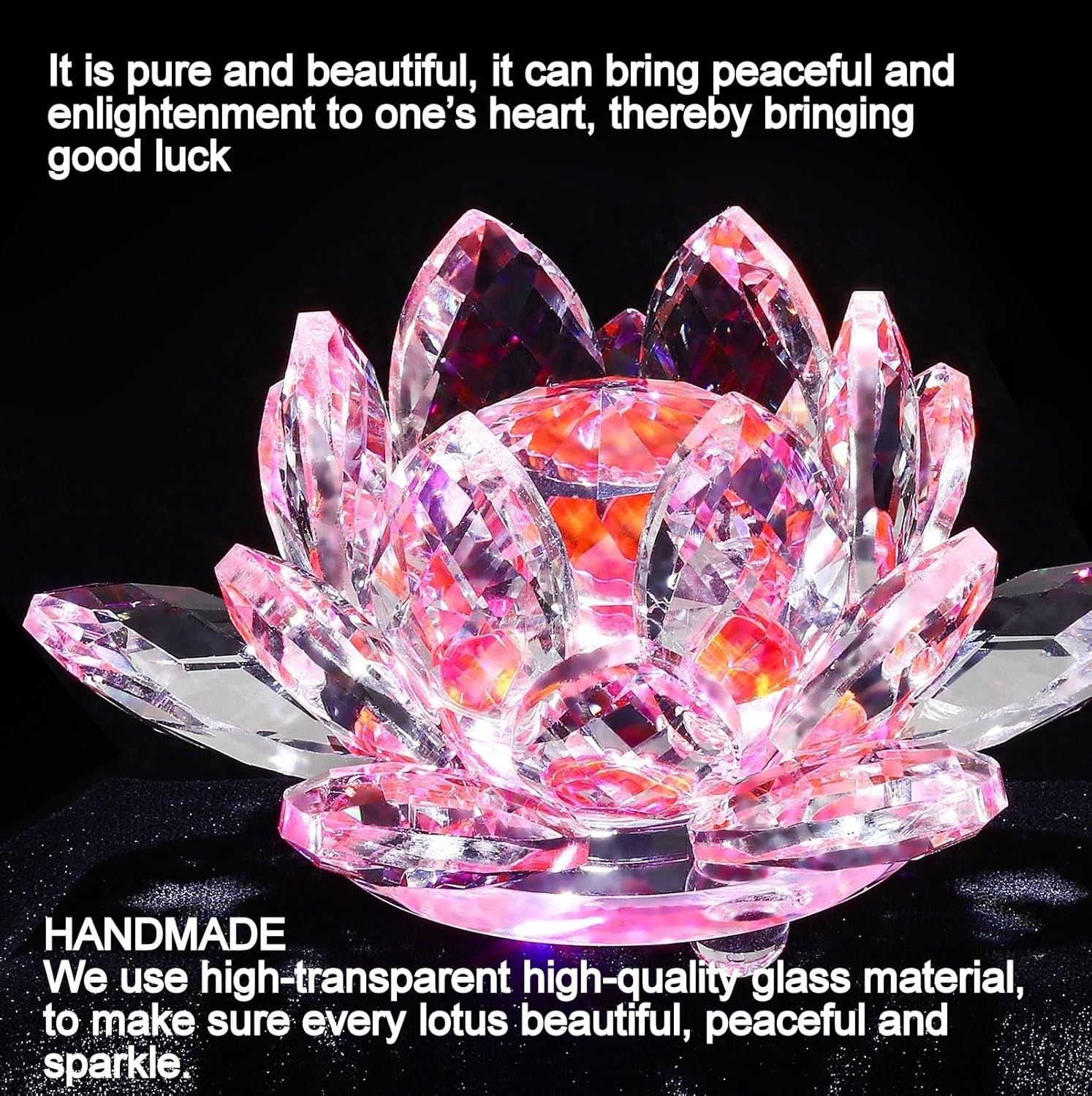 Beautiful 4” Pink Crystal Lotus – Feng Shui Charm & Decorative Paperweight