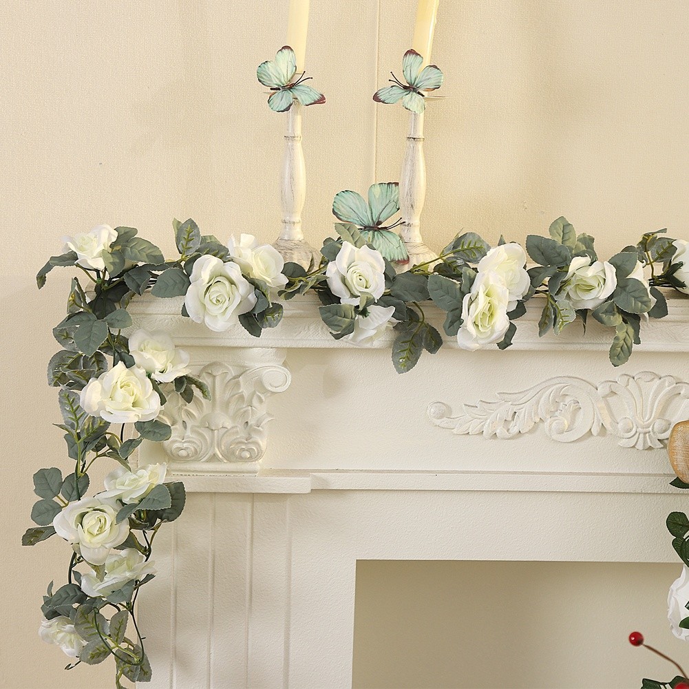White Rose Garland 86.6 inches with Reinforced Wire Stem for Stability