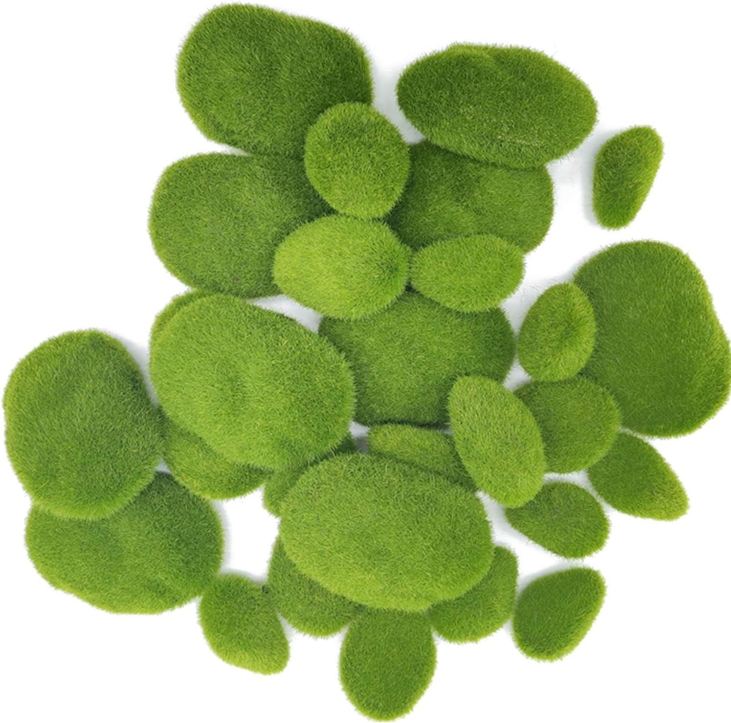 Versatile 30 PCS Green Moss Rocks – Ideal for Fairy Gardens & Indoor Decor