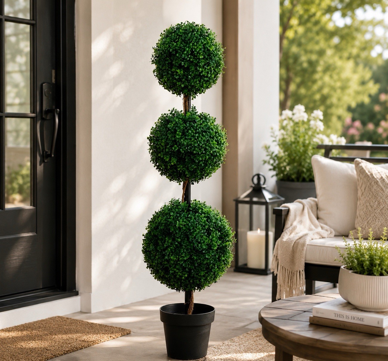 4’ UV Artificial Triple Ball Boxwood Topiary Tree Indoor/Outdoor