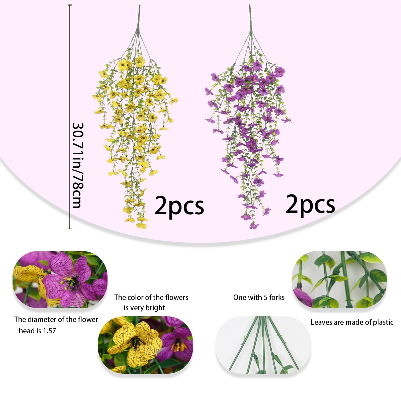 4 Pcs Artificial Hanging Flowers for Outdoors Spring Summer Faux Silk Daisy F…
