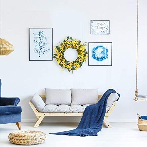 20″ Artificial Yellow Daisy Wreath Spring Summer Wreath for Outdoor Decoration
