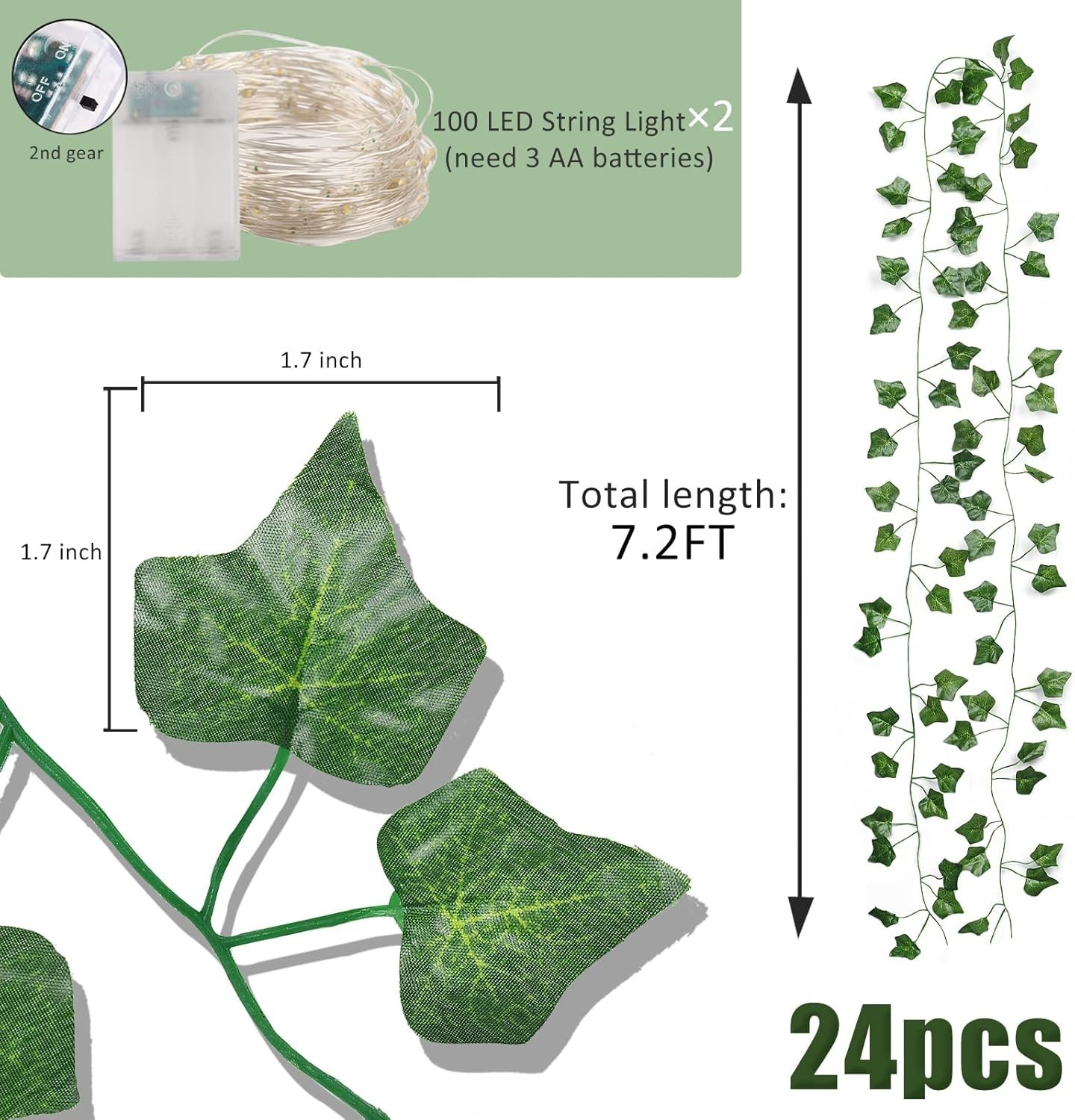 173 FT Hanging Ivy Vines with 200 LED Warm Lights – Elegant Home & Wedding Decor