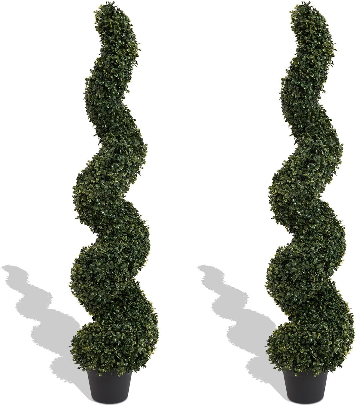 4Ft UV Resistant Spiral Topiary Trees – Set of 2 Faux Boxwood Plants