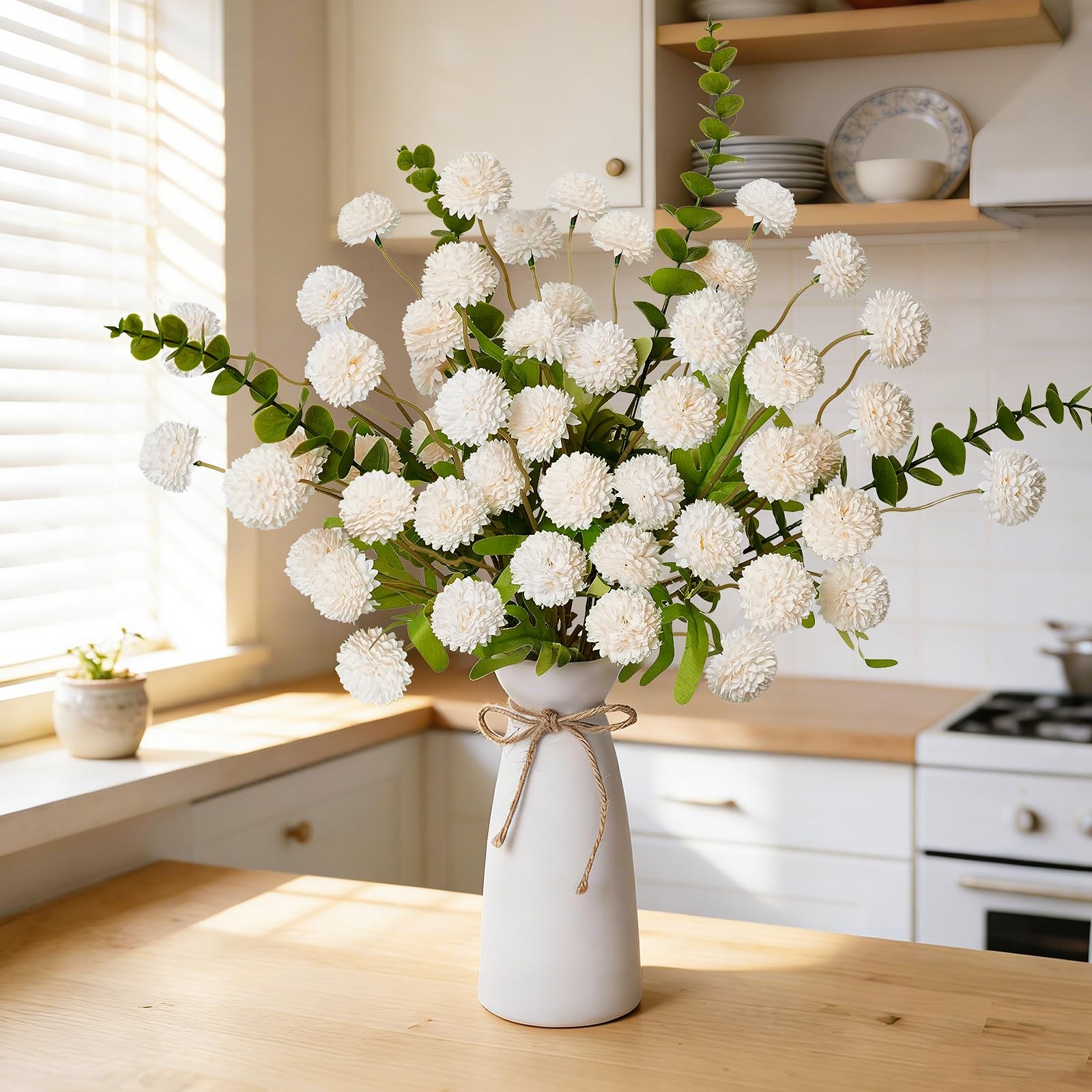 12pcs Champagne Artificial Flowers with White Ceramic Vase ,Faux Flowers for …