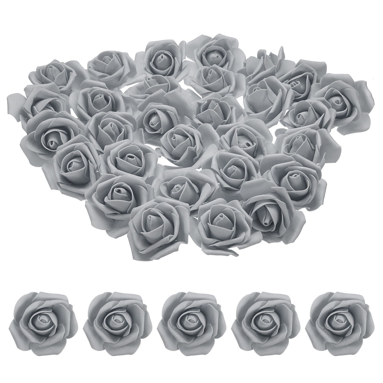 100pcs Foam Rose Heads 6-7 Cm for DIY Crafts Accessories, Grey