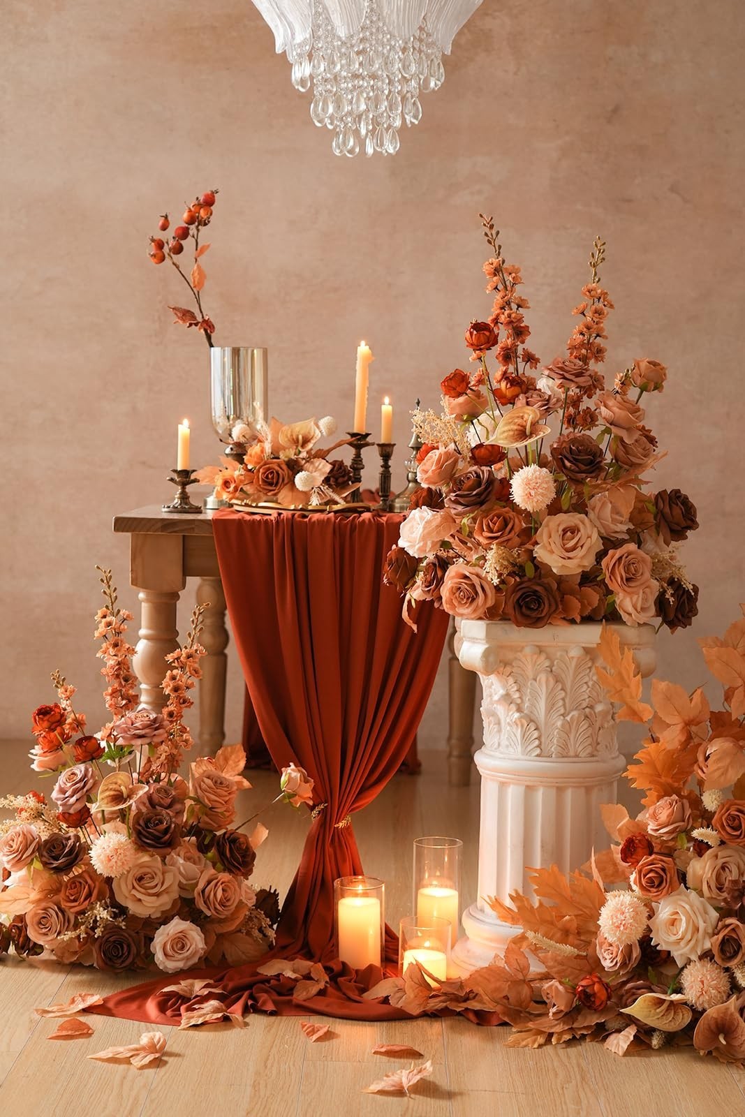 2pcs Artificial Rose Floral Arrangements – Free Standing Wedding Centerpieces, A