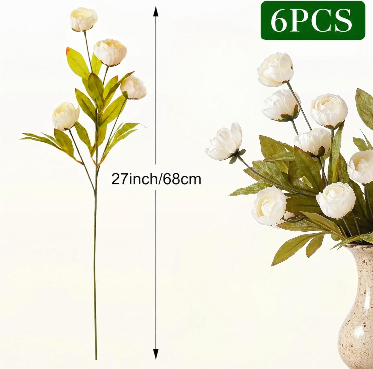 27″ Silk Peony Flowers – 6 PCS Artificial Floral Decor for Weddings & Centerpiec