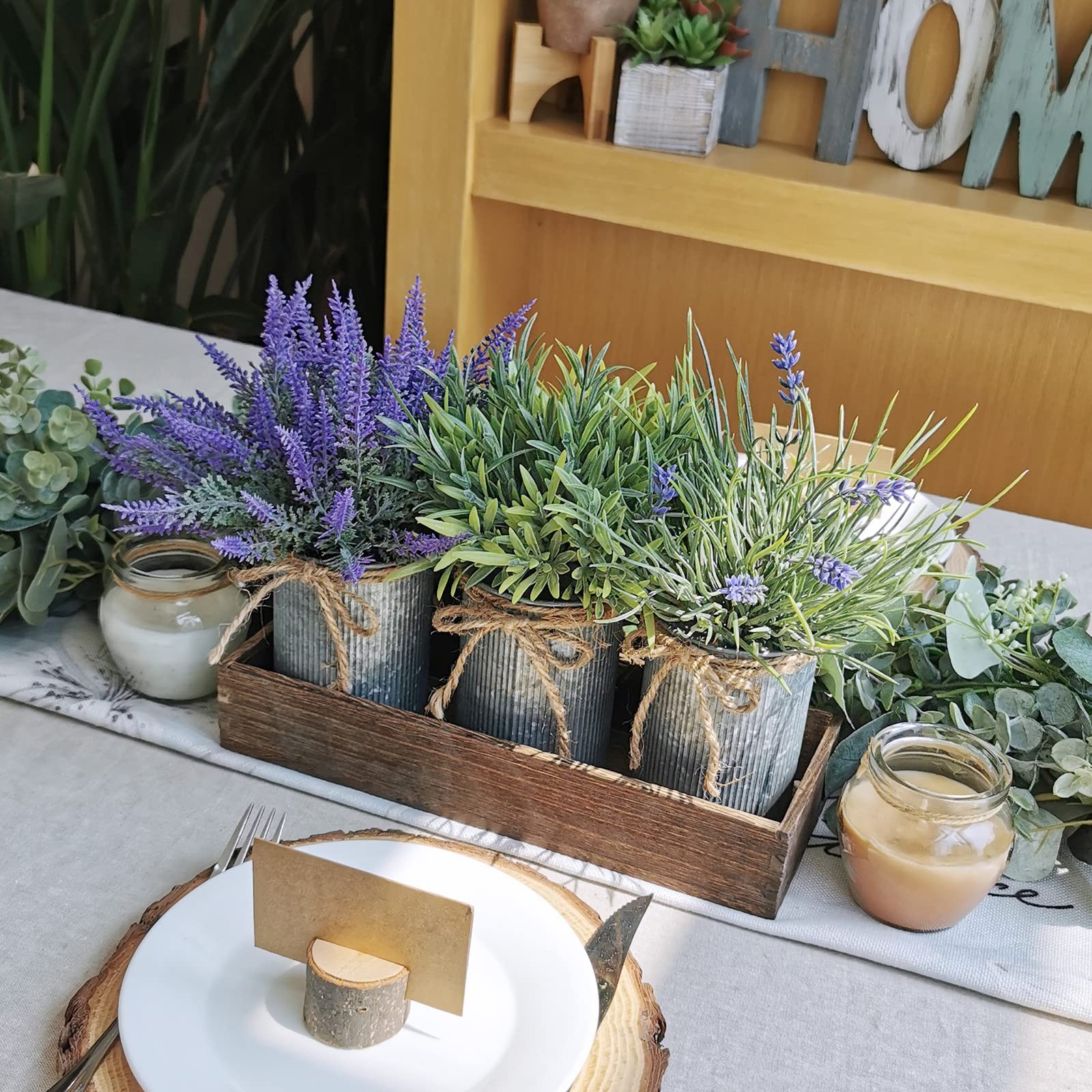 Set of 3 Small Potted Plants Arrangement Artificial Lavender and Grass Plants…