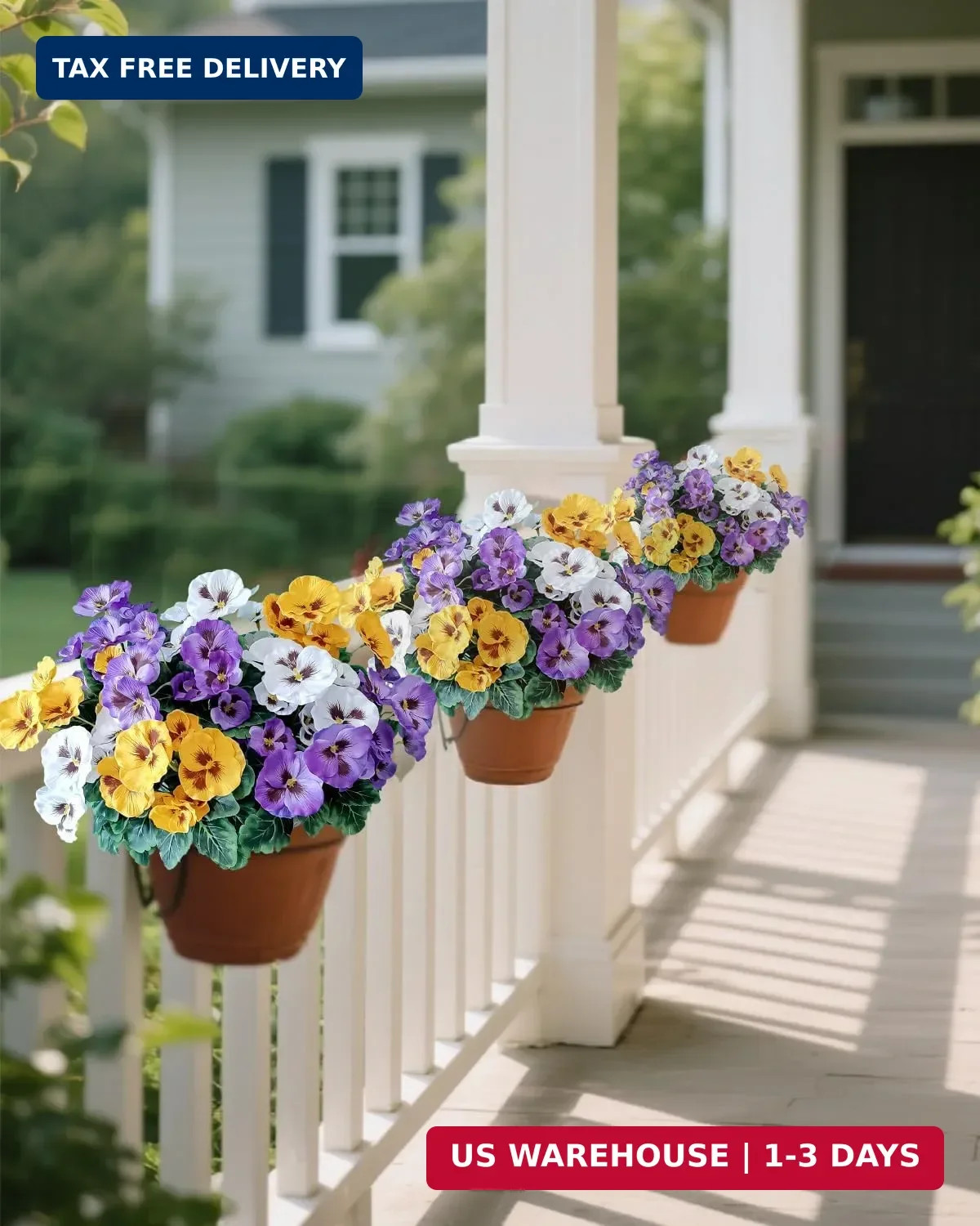 6 Bundles Outdoor Artificial Pansy Flowers – UV Resistant Silk Faux Pansies (Pur