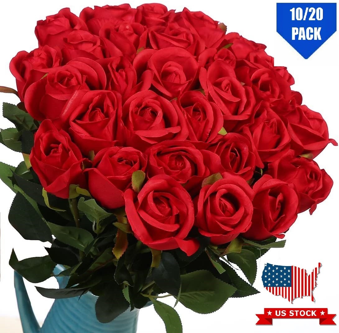 10-20 Artificial Red Roses Silk Lifelike Flowers Wedding Bouquet Roamtic Gift US