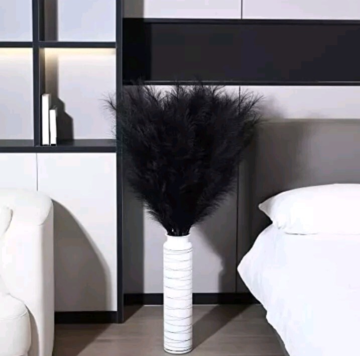 8 Pcs 45 inch Tall Faux Pampas Grass Decor, Large Artificial Pompous Black