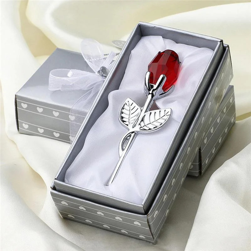 6 Colors Crystal Glass Rose Flower Figurines Craft Valentine’s Day Favors X’mas