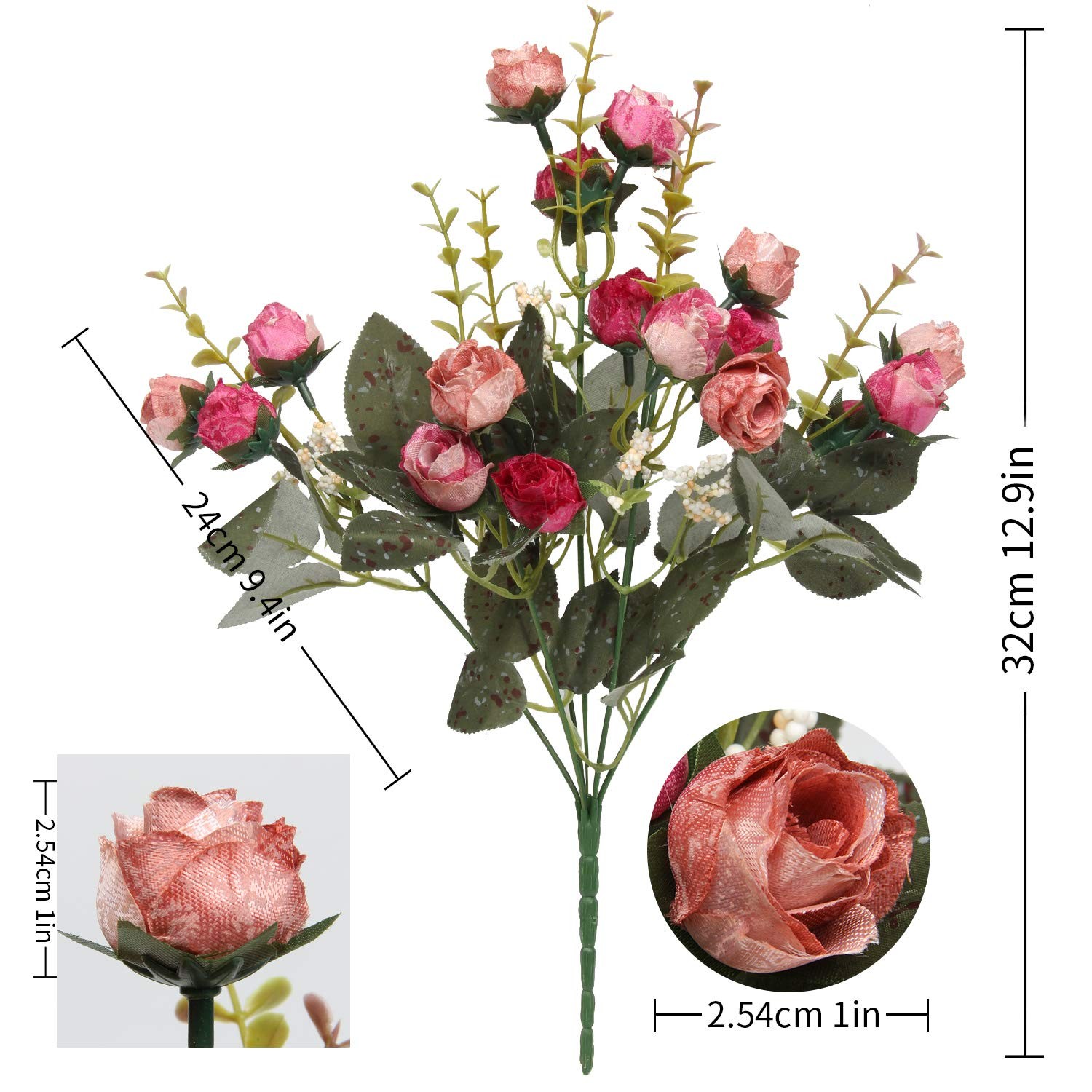4 PCS Rose Red 21 Heads Artificial Silk Mini Rose Flower Bridal Bouquet