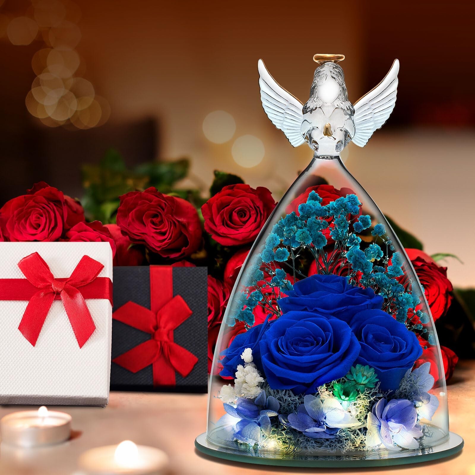 Birthday Day Rose Gifts for Women, Preserved Flowers Rose Gift for Mom, Glass…
