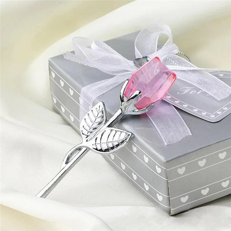 6 Colors Crystal Glass Rose Flower Figurines Craft Valentine’s Day Favors X’mas