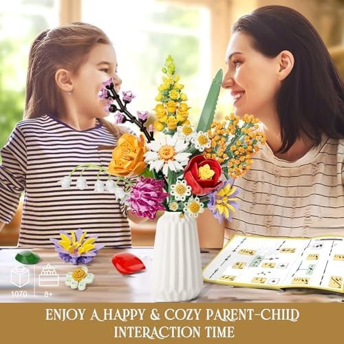 Flowers Bouquet Building Set, 1070PCS Artificial Plant Flower Kit Toy for Adu…