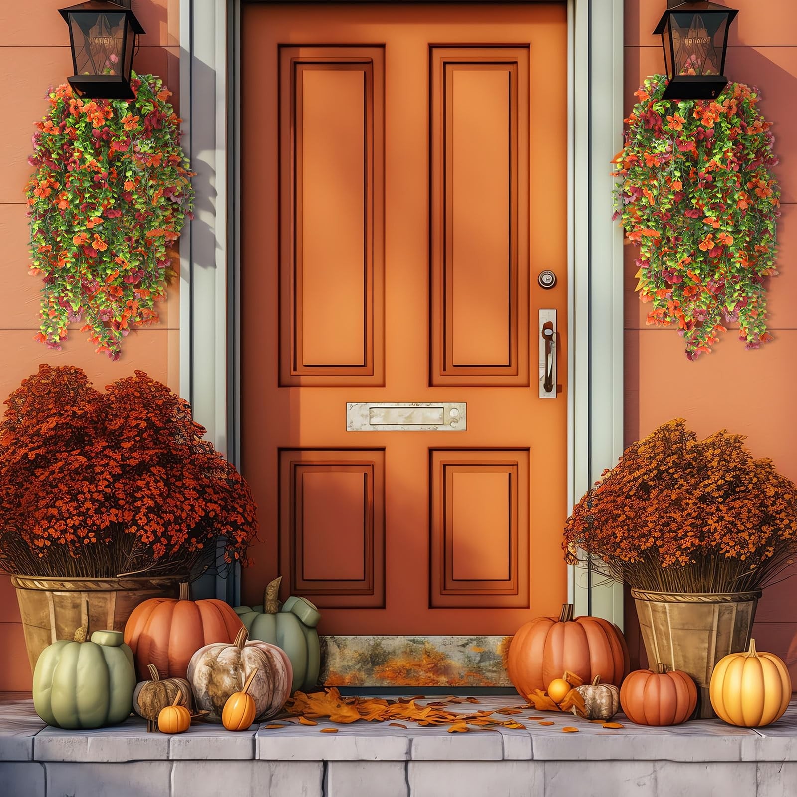 12 Pcs Fall Artificial Hanging Flowers Plants for Outdoor Decoration Fake Sil…