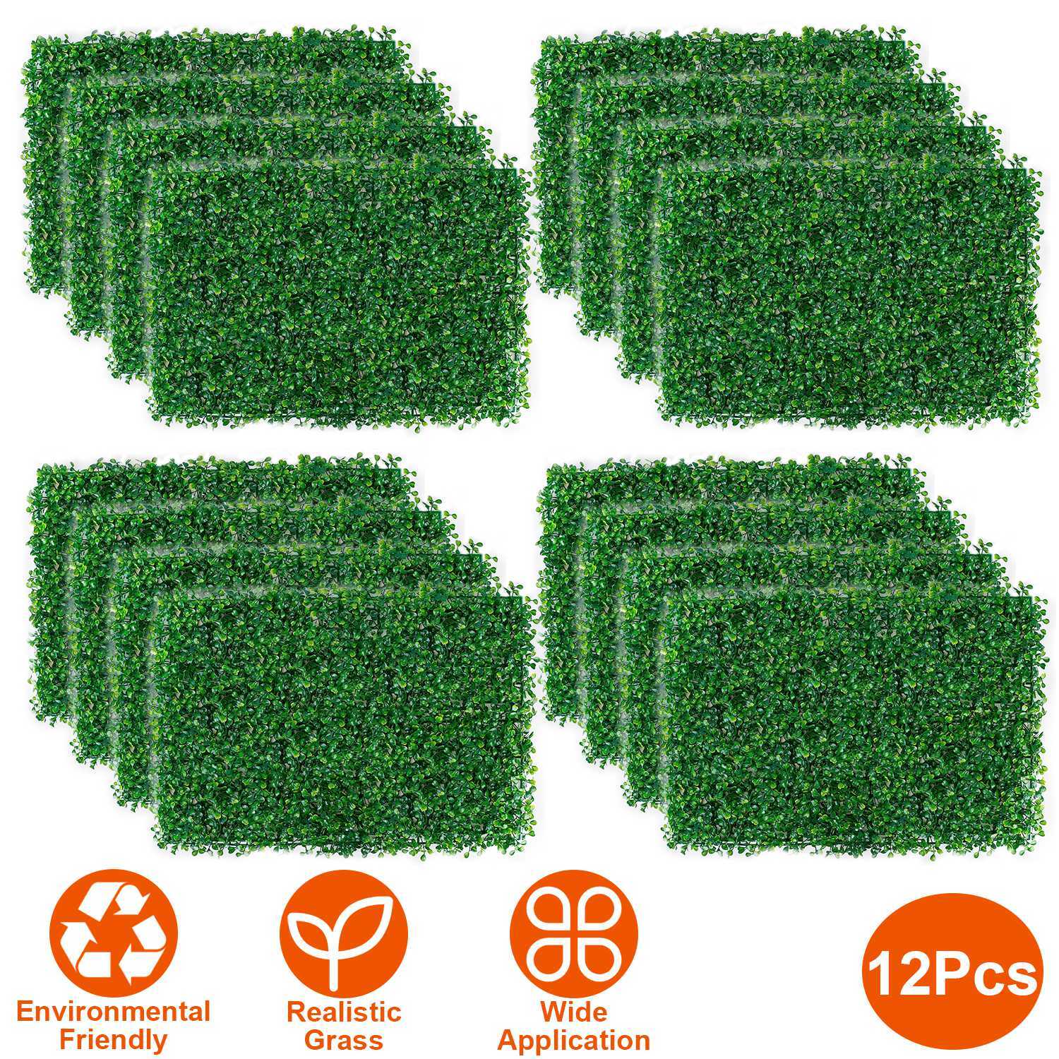 12Pcs 24″ x16″ Artificial Boxwood Mat Turf Grass Mat Privacy Fence Panel Grass