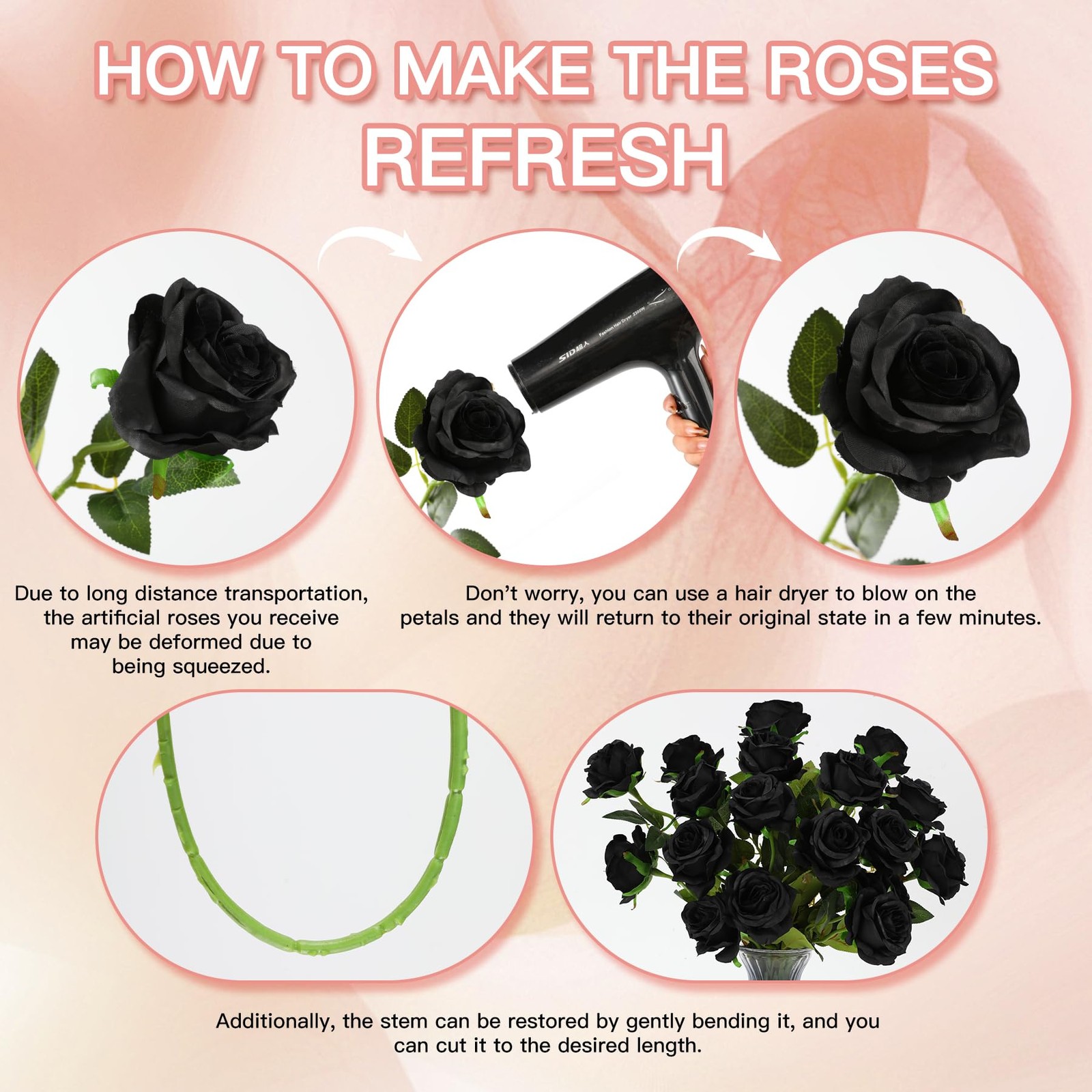 50pcs Artificial Silk Roses Bulk,Fake Roses Flower with Stems Realistic Flowe…