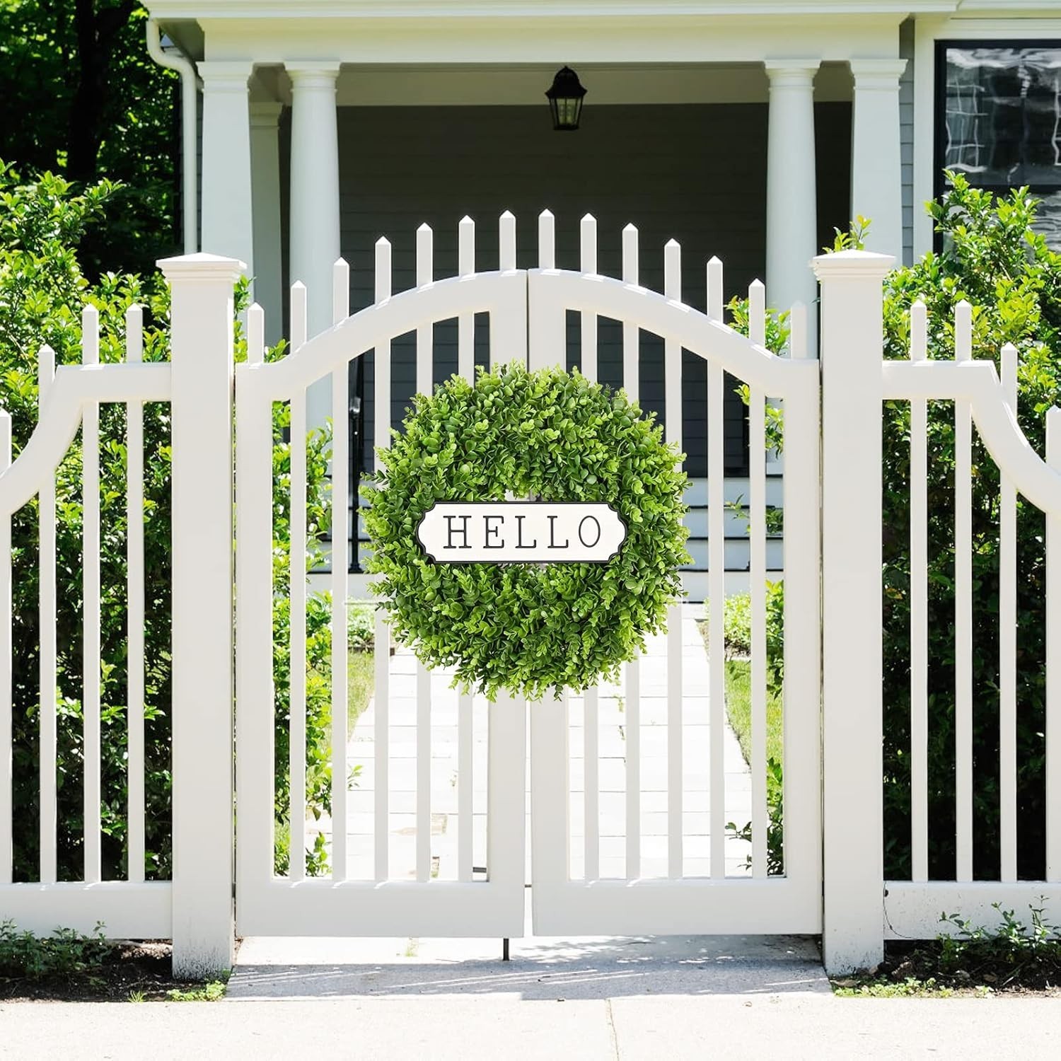 24 inch Boxwood Wreath Green Front Door Decor Handmade Seasonal Decoration