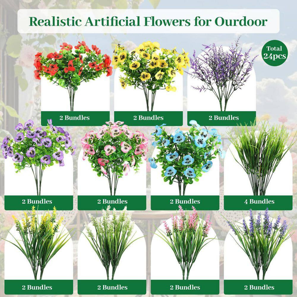 16.5 In. Multi-Colored Outdoor Artificial Eucalyptus Flowers Fake Plastic Plants