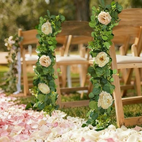 4 Packs 24FT Artificial Eucalyptus Flower Garland with White Camellias, Faux