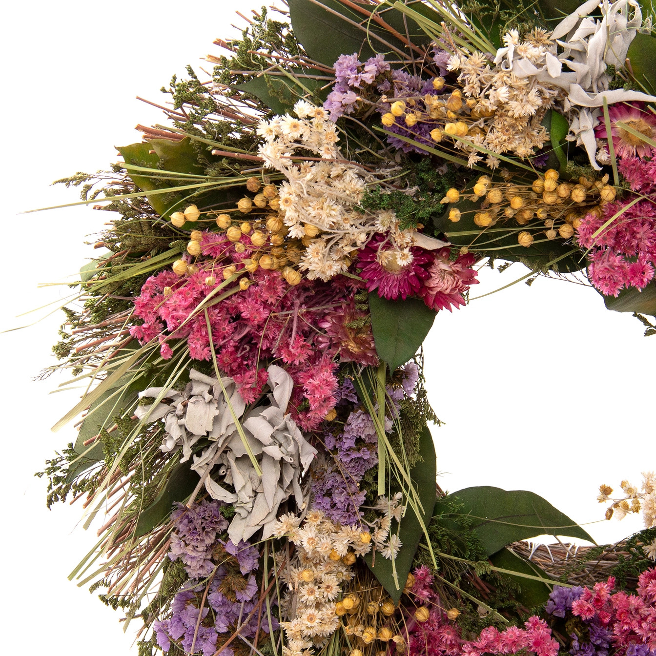 18″ Dried Floral Wreath with Sage Pink Purple White Flowers Front Door Decor